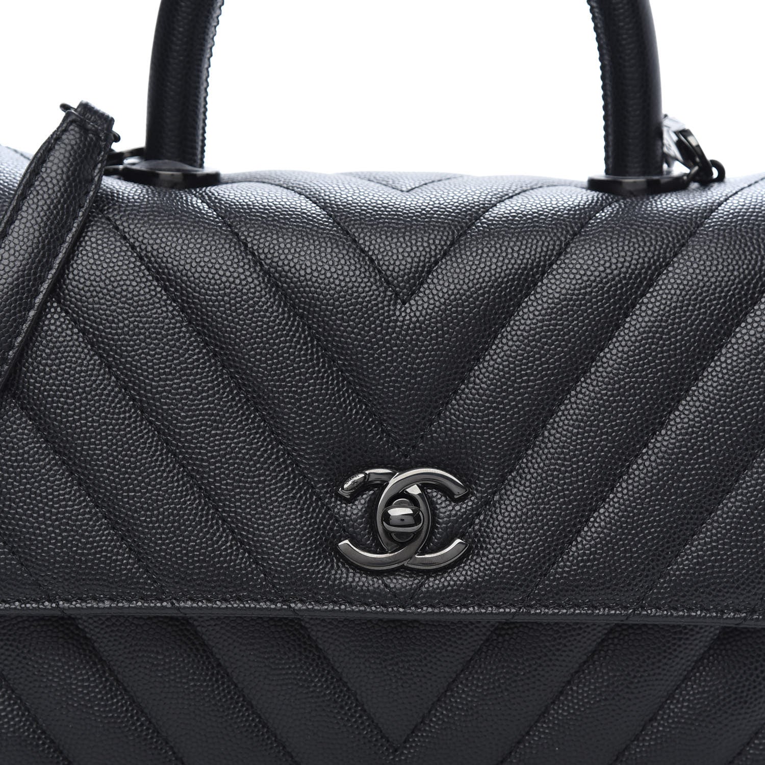 Chanel Caviar Chevron Quilted Mini Coco Handle Flap So Black 10 of 11
