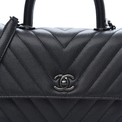 Chanel Caviar Chevron Quilted Mini Coco Handle Flap So Black 10 of 11