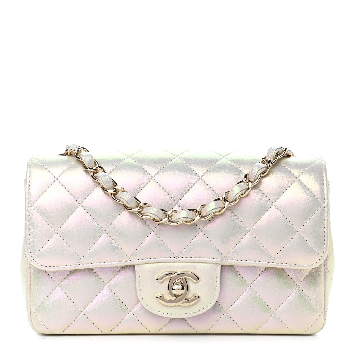 Chanel Iridescent Lambskin Quilted Mini Rectangular Flap Ivory 1 of 8