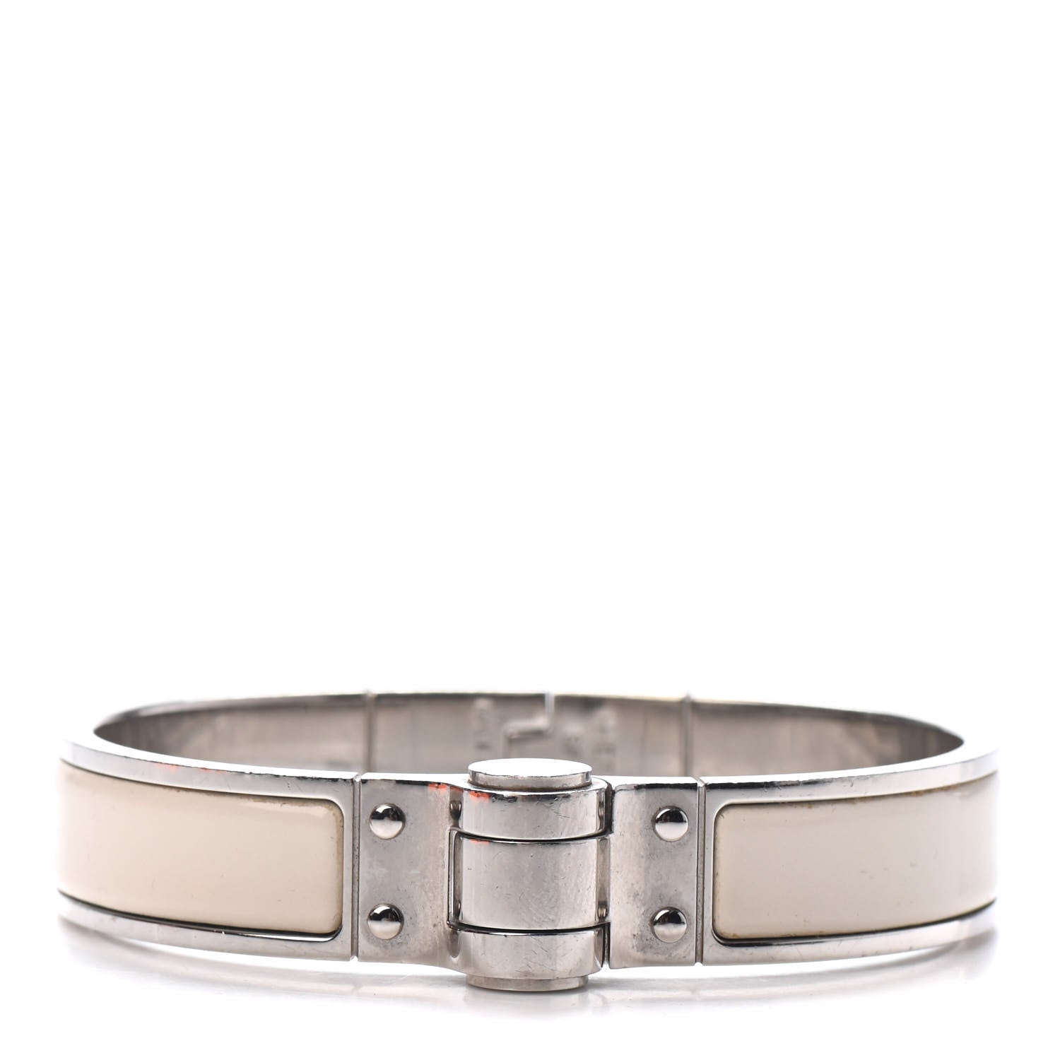 Hermes Enamel Charniere Uni Narrow Hinged Bracelet S White 1 of 3