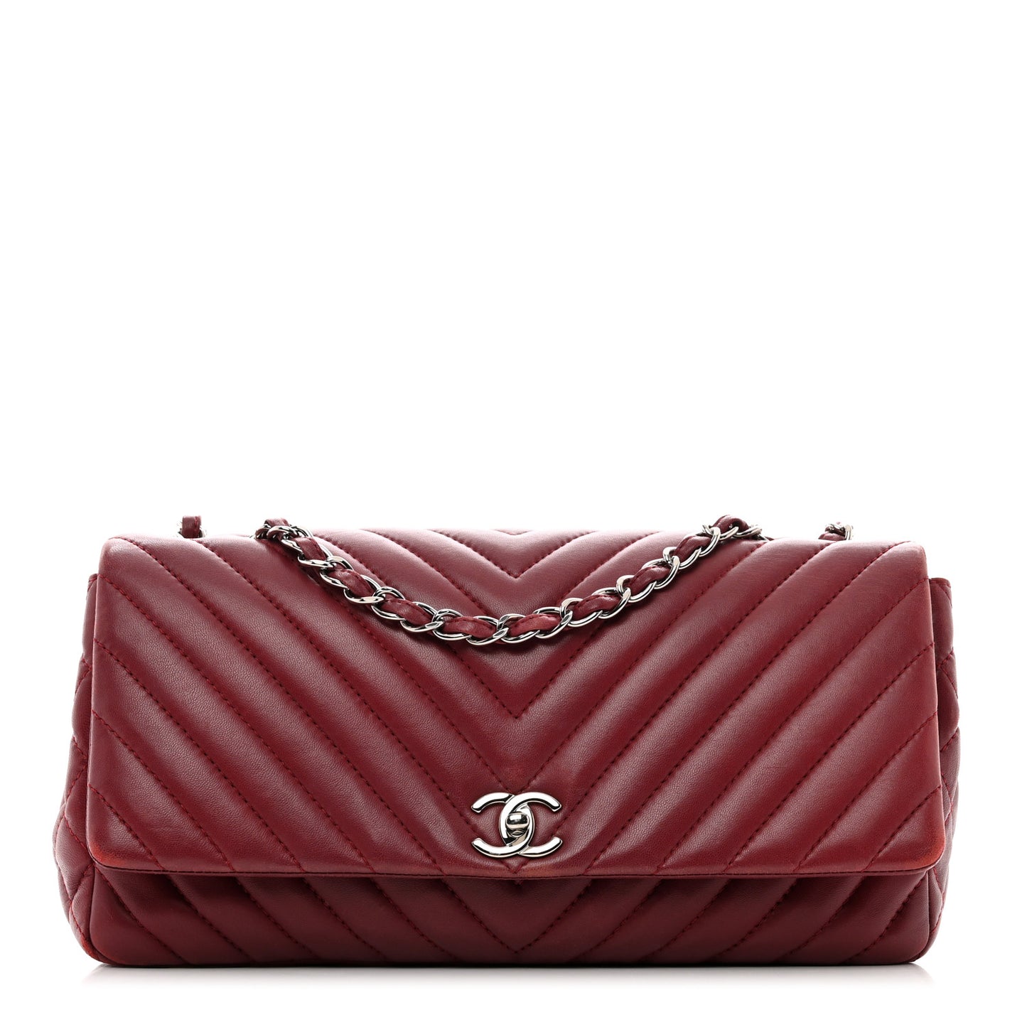 Lambskin Chevron Quilted Large Surpique Flap Dark Red