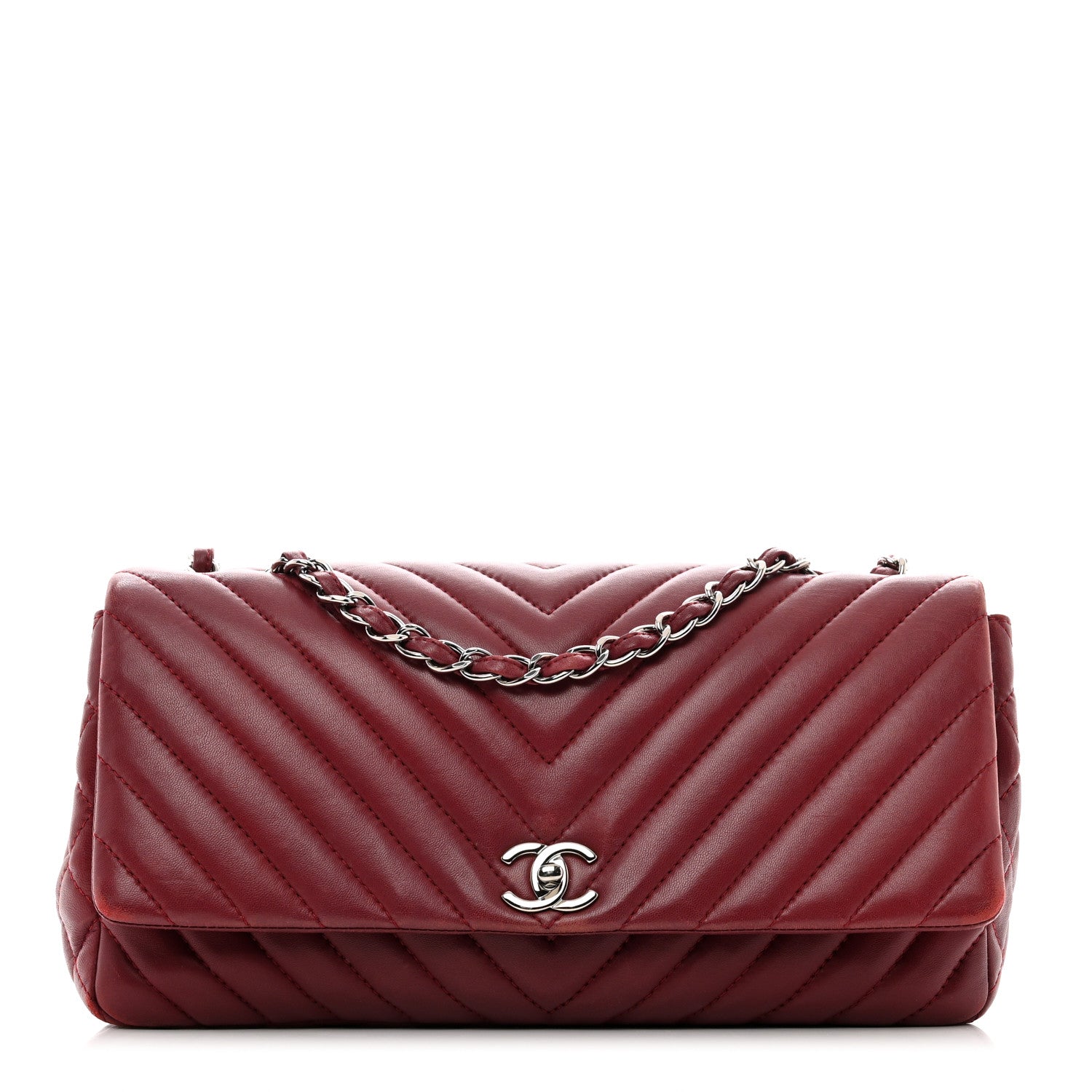 Chanel Lambskin Chevron Quilted Large Surpique Flap Dark Red 1 of 12