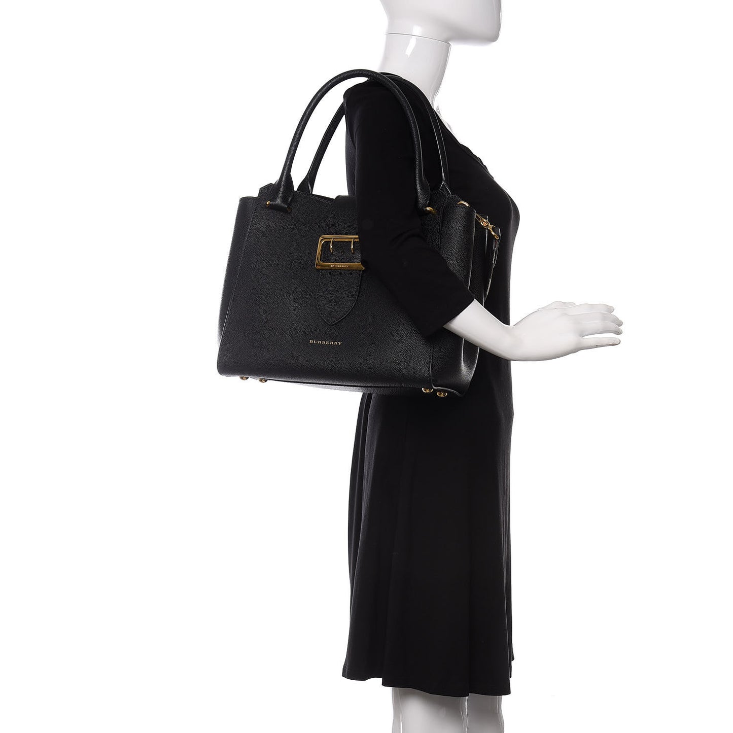 Soft Grain Calfskin Medium Buckle Tote Black