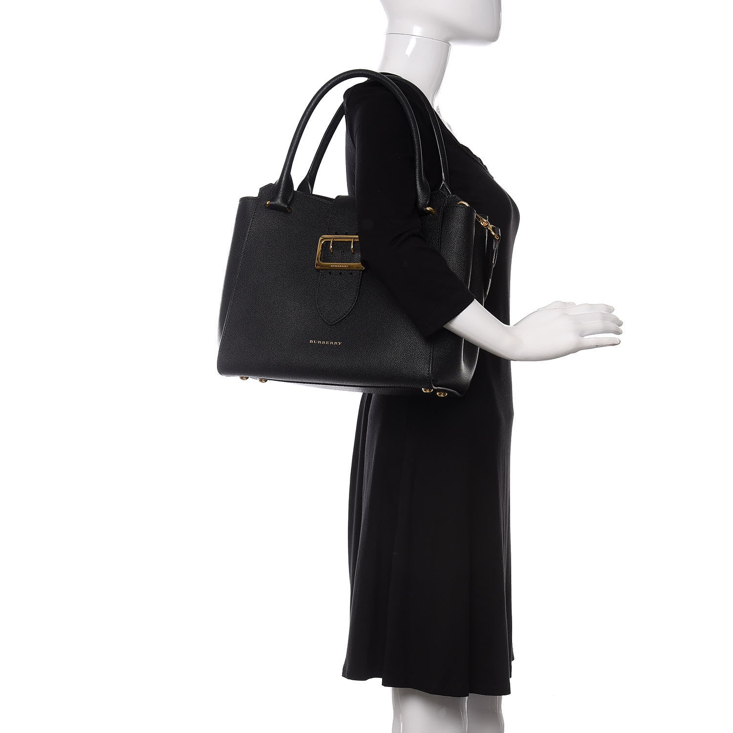 Burberry Soft Grain Calfskin Medium Buckle Tote Black 2 of 10