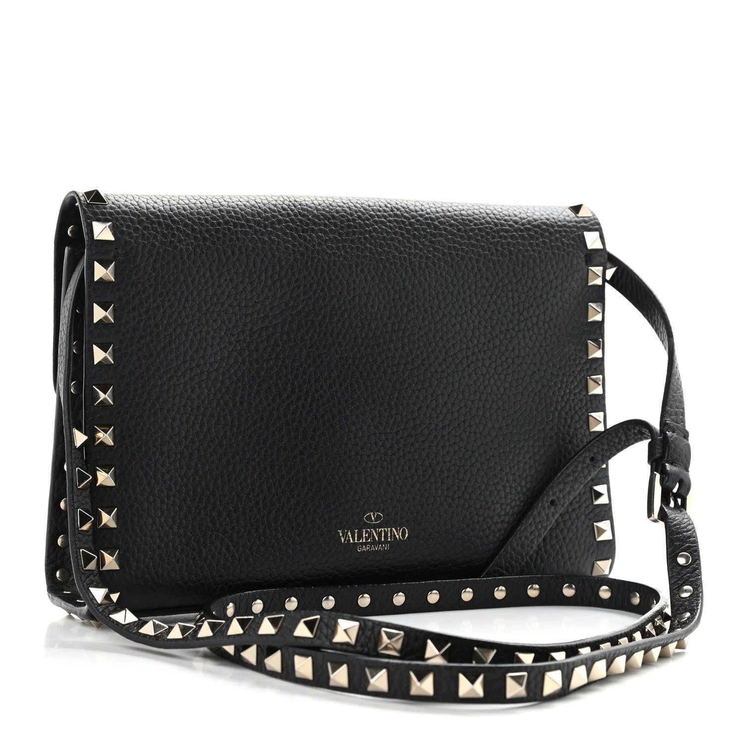 Valentino Garavani Pebbled Calfskin Medium Rockstud Flip Lock Crossbody Bag Black 3 of 13