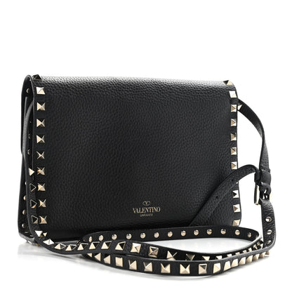 Valentino Garavani Pebbled Calfskin Medium Rockstud Flip Lock Crossbody Bag Black 3 of 13