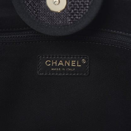 Chanel Mixed Fibers Calfskin Striped Medium Deauville Tote Black 5 of 10