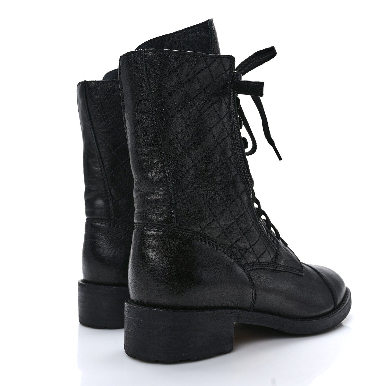 Chanel Calfskin Quilted Lace Up Combat Boots 38.5 Black 4 of 8