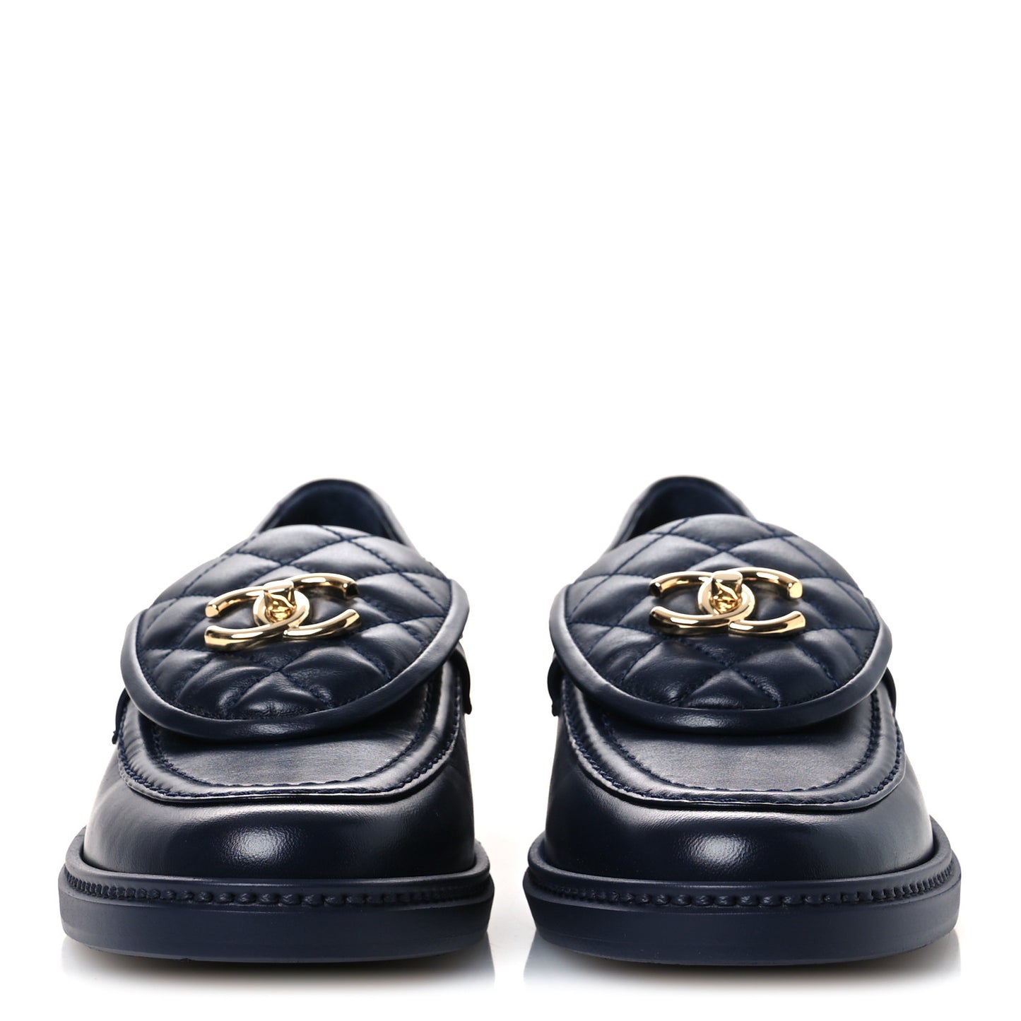 Lambskin Quilted CC Turnlock Loafers 39 Navy