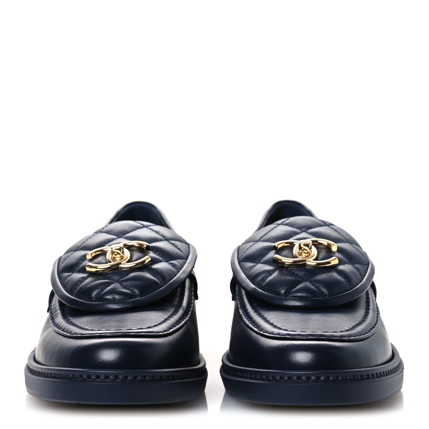 Chanel Lambskin Quilted CC Turnlock Loafers 39 Navy 3 of 11