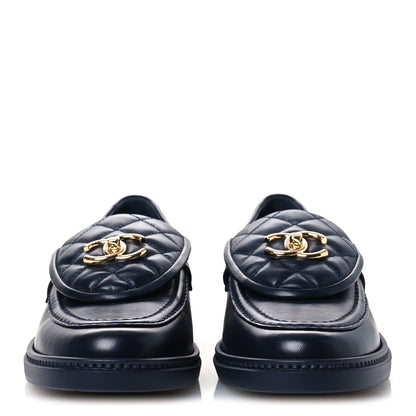 Chanel Lambskin Quilted CC Turnlock Loafers 39 Navy 3 of 11