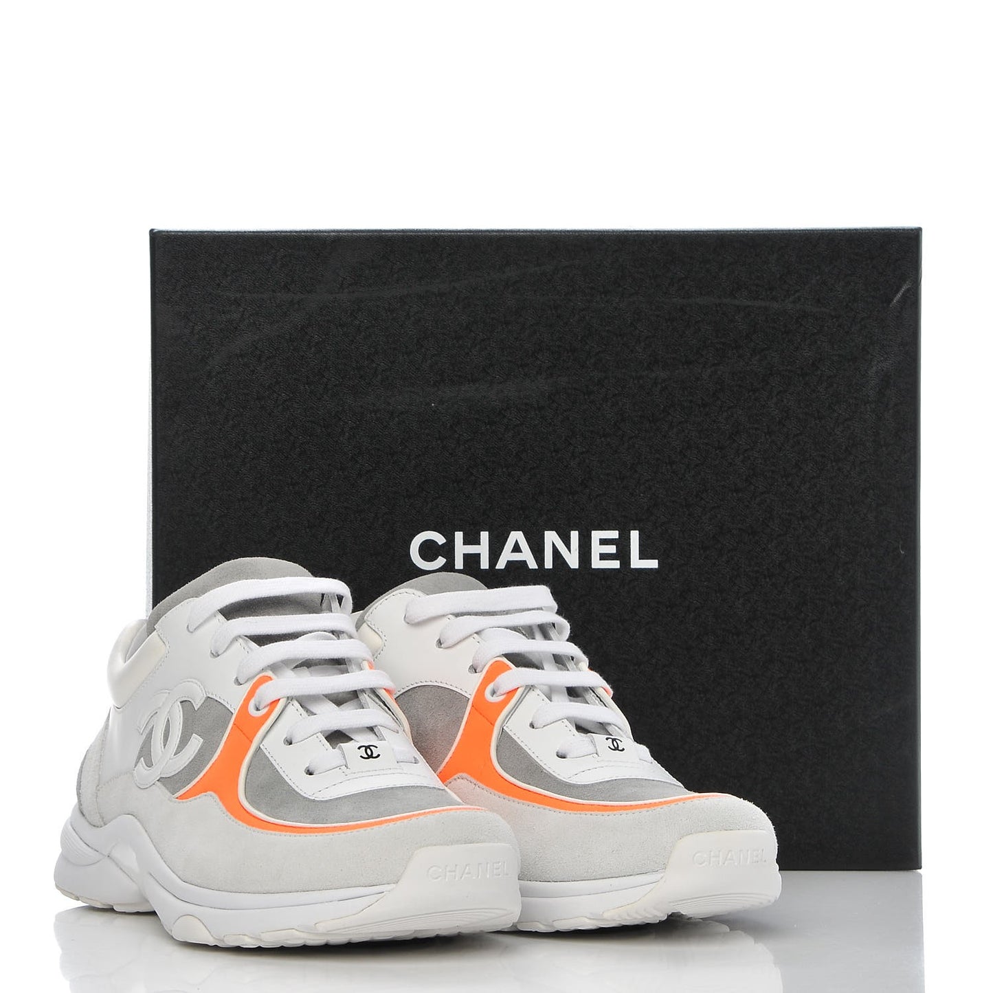 Suede Calfskin Fabric CC Sneakers 40 White Grey Fluo Orange