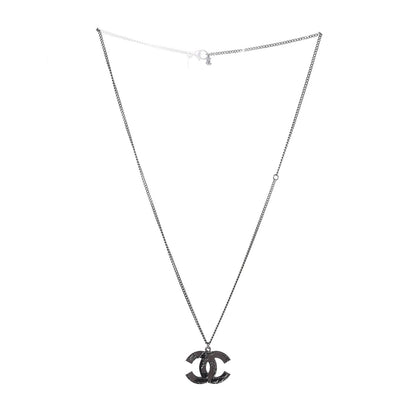 Chanel Ruthenium Globe CC Pendant Necklace Dark Silver 3 of 6