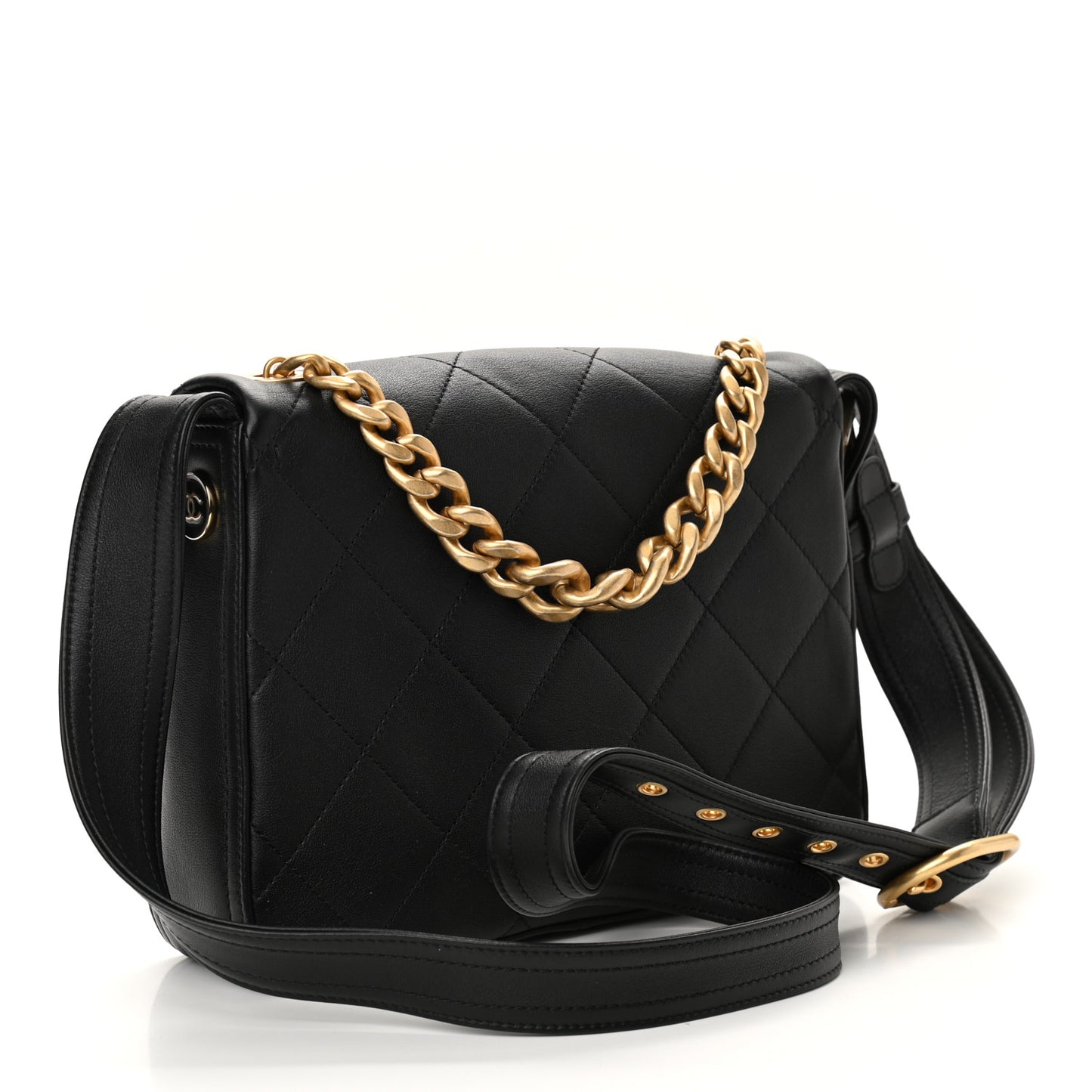 Calfskin Stitched Easy Mood Flap Black