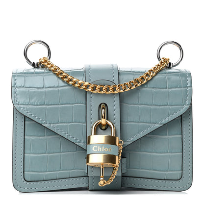 Chloe Calfskin Crocodile Embossed Mini Aby Chain Shoulder Bag Faded Blue 1 of 4