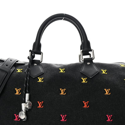 Louis Vuitton LV Blason Denim Calfskin Speedy Bandouliere 40 Black Gradient Orange 6 of 8
