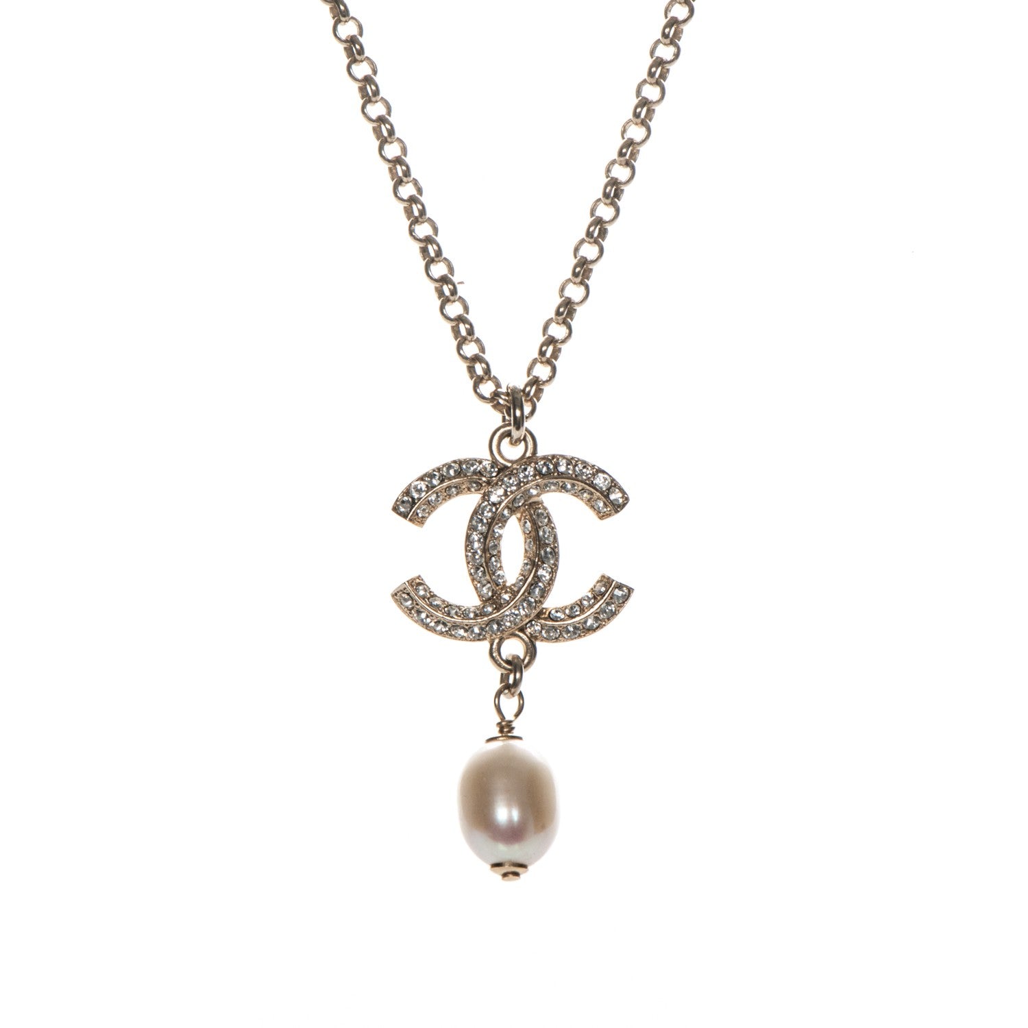 Chanel Pearl Crystal CC Drop Necklace Gold 3 of 5