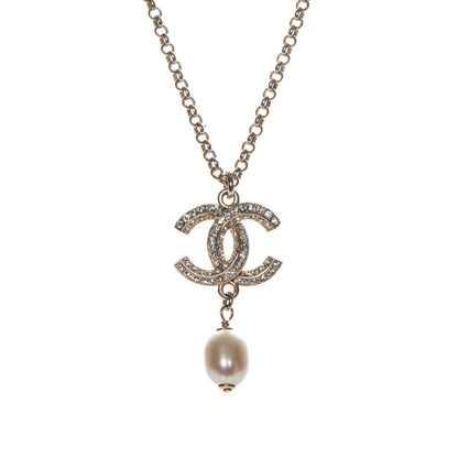 Chanel Pearl Crystal CC Drop Necklace Gold 3 of 5