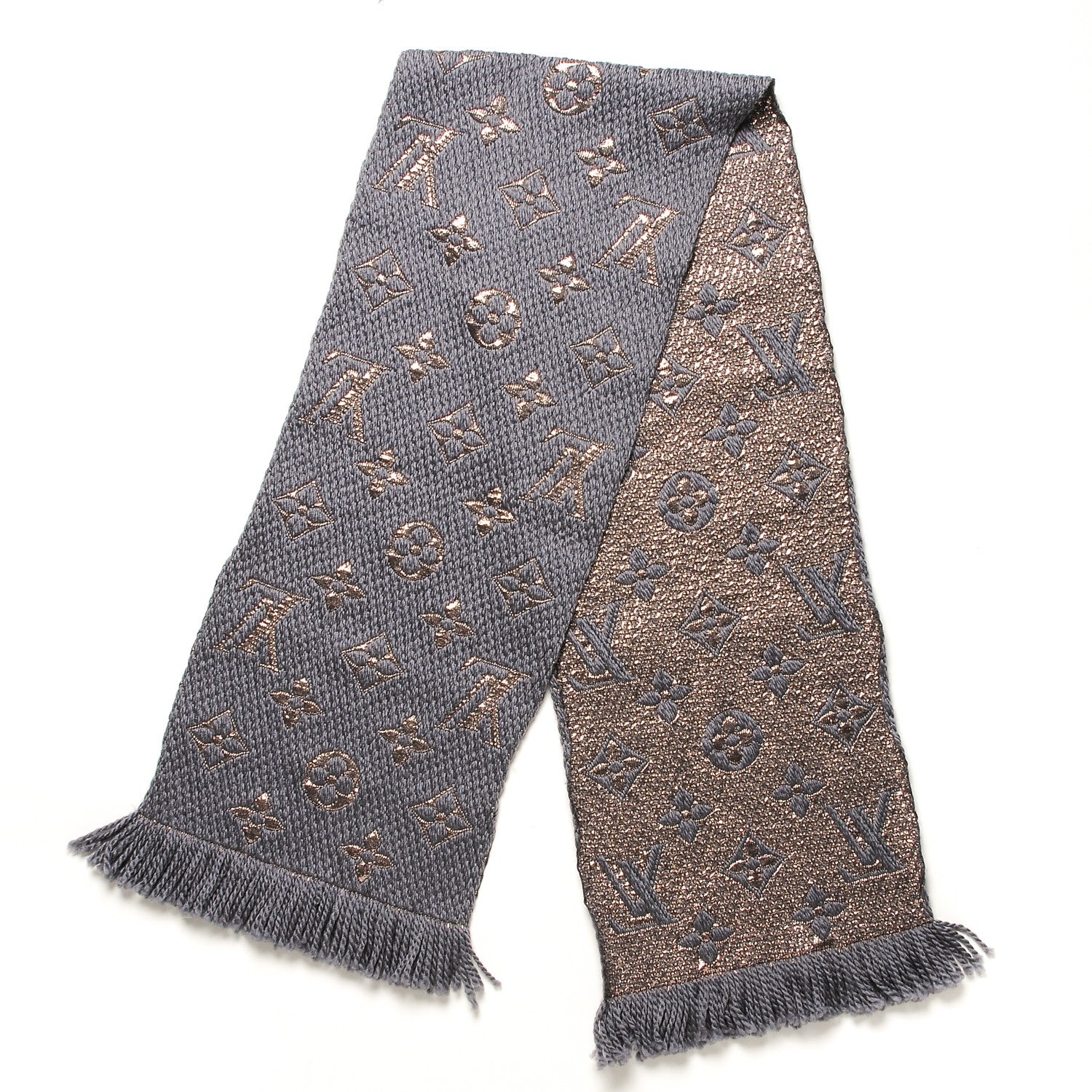 Louis Vuitton Wool Silk Logomania Shine Scarf Gris 1 of 5