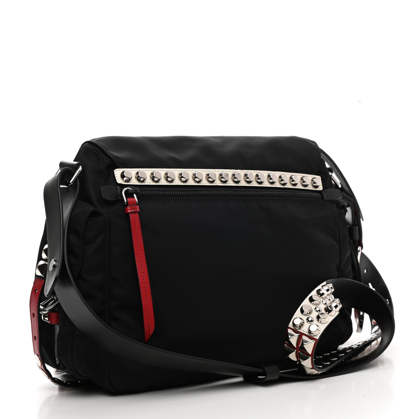 Nylon New Vela Studded Messenger Black Fuoco