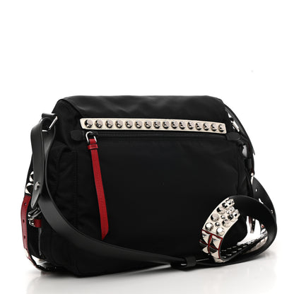Prada Nylon New Vela Studded Messenger Black Fuoco 3 of 10