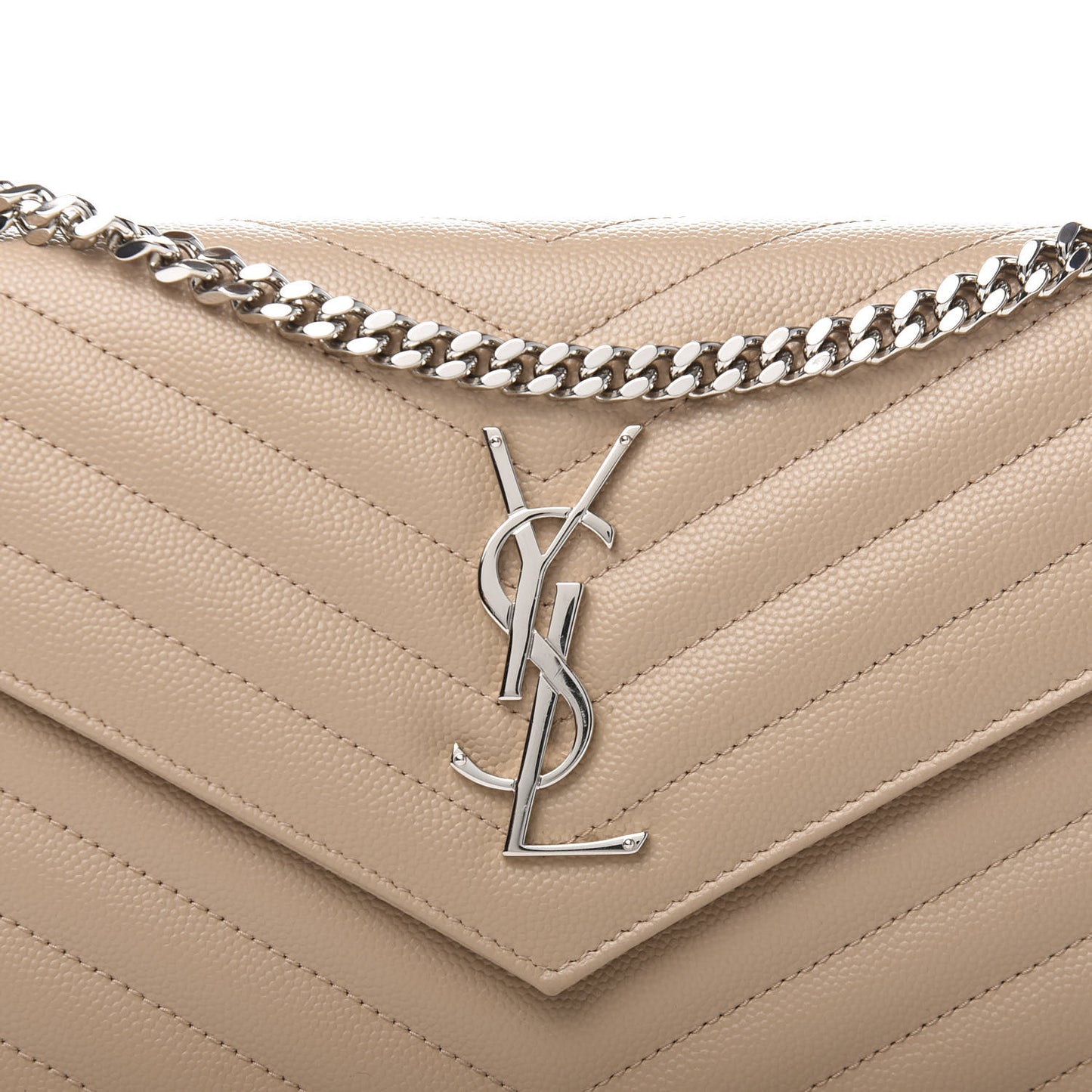 Grain De Poudre Matelasse Chevron Monogram Chain Wallet Dark Beige
