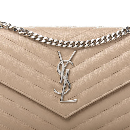 Saint Laurent Grain De Poudre Matelasse Chevron Monogram Chain Wallet Dark Beige 9 of 10