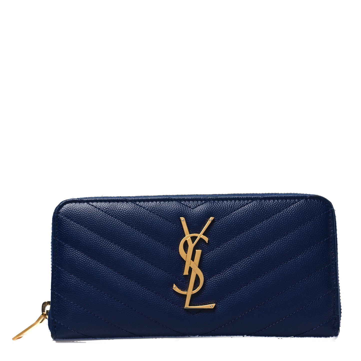 Grain De Poudre Matelasse Chevron Monogram Zip Around Wallet Deep Marine