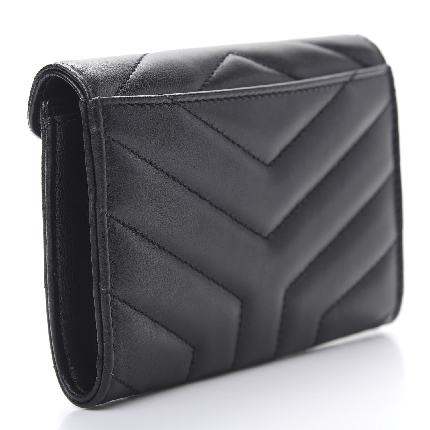Saint Laurent Lambskin Y Quilted Monogram Small Loulou Envelope Wallet Black 3 of 8