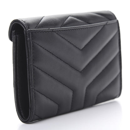Saint Laurent Lambskin Y Quilted Monogram Small Loulou Envelope Wallet Black 3 of 8