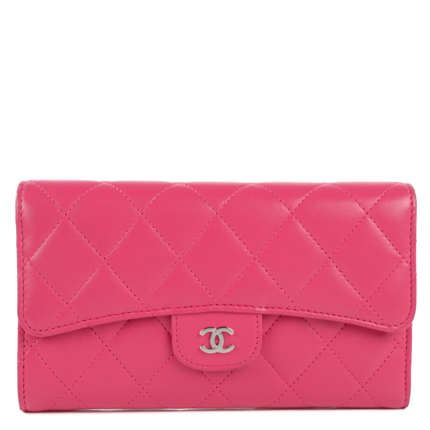 Chanel Lambskin Quilted Large Flap Wallet Dark Pink 1 of 8