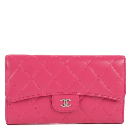 Chanel Lambskin Quilted Large Flap Wallet Dark Pink 1 of 8