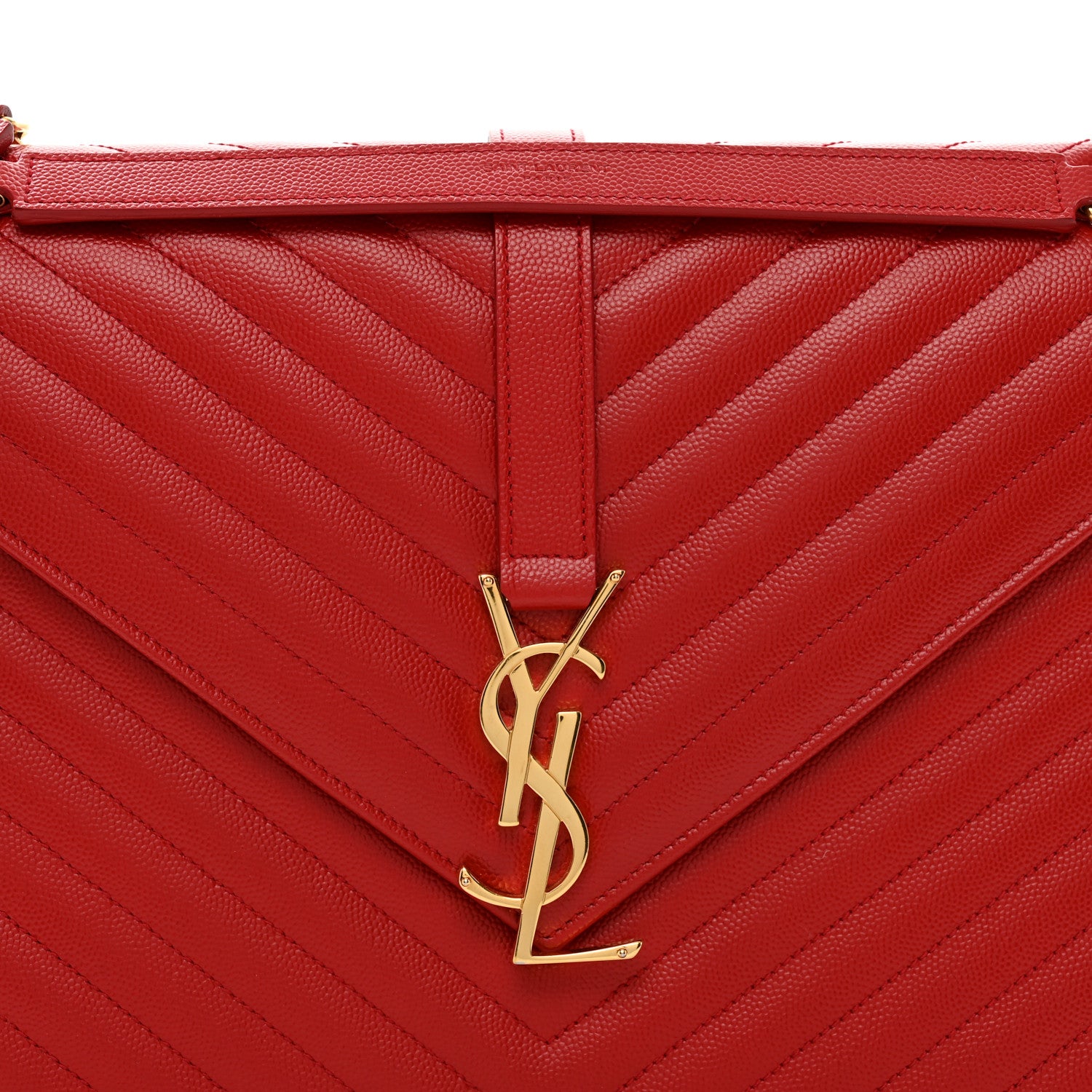 Saint Laurent Grain De Poudre Matelasse Chevron Large Monogram Satchel Lipstick Red 5 of 10