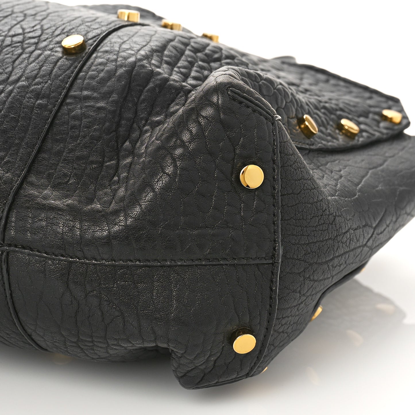 Grained Calfskin Studded Lockett Shopper Tote Black