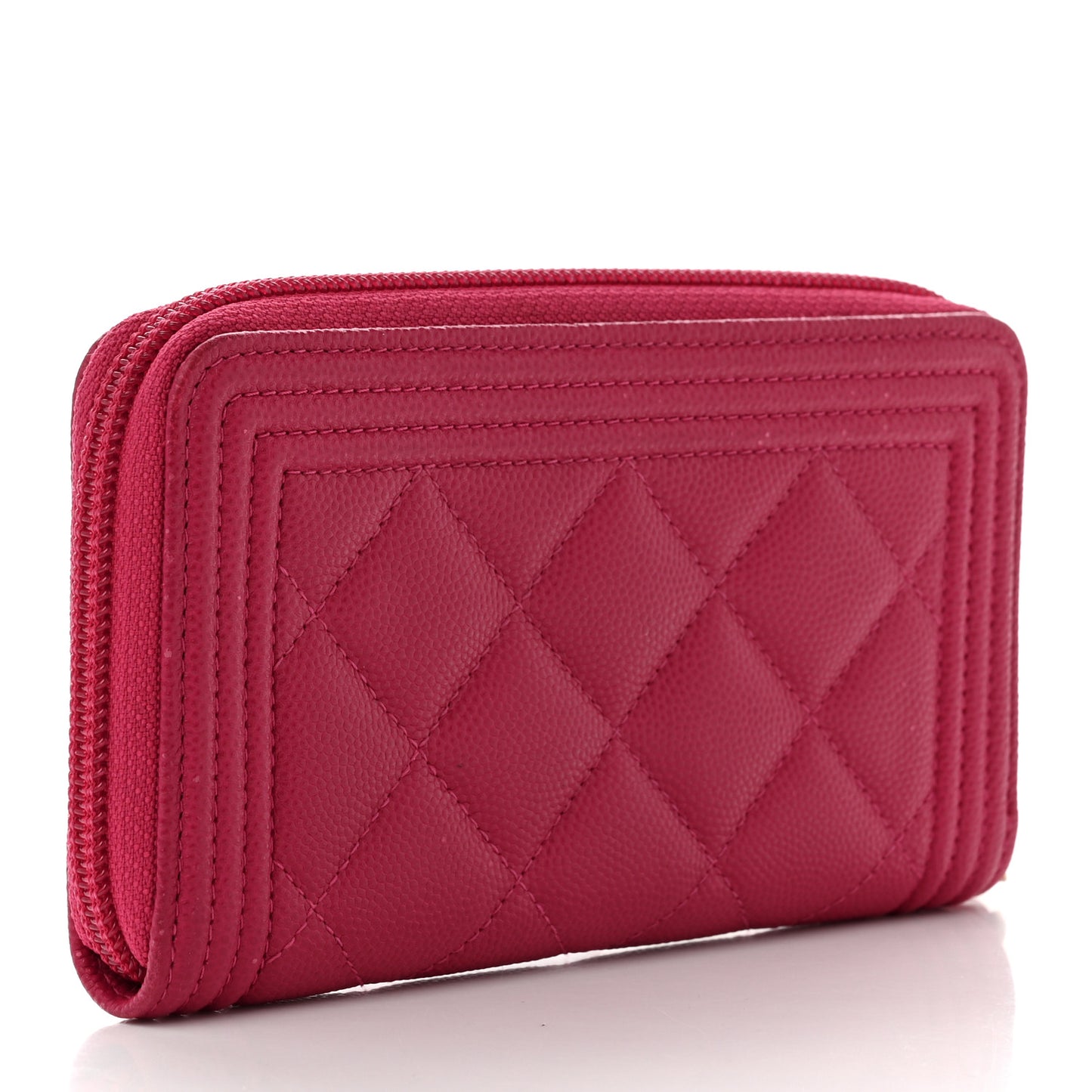 Caviar Quilted Small Boy Zip Around Wallet Fuchsia
