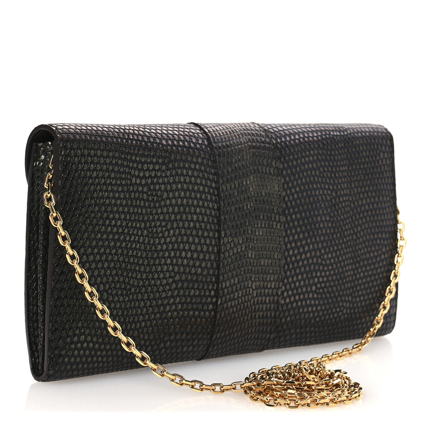 Iridescent Lizard Calfskin Brillant Wallet On Chain Ebene Kaki