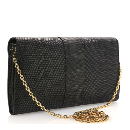 Delvaux Iridescent Lizard Calfskin Brillant Wallet On Chain Ebene Kaki 3 of 10