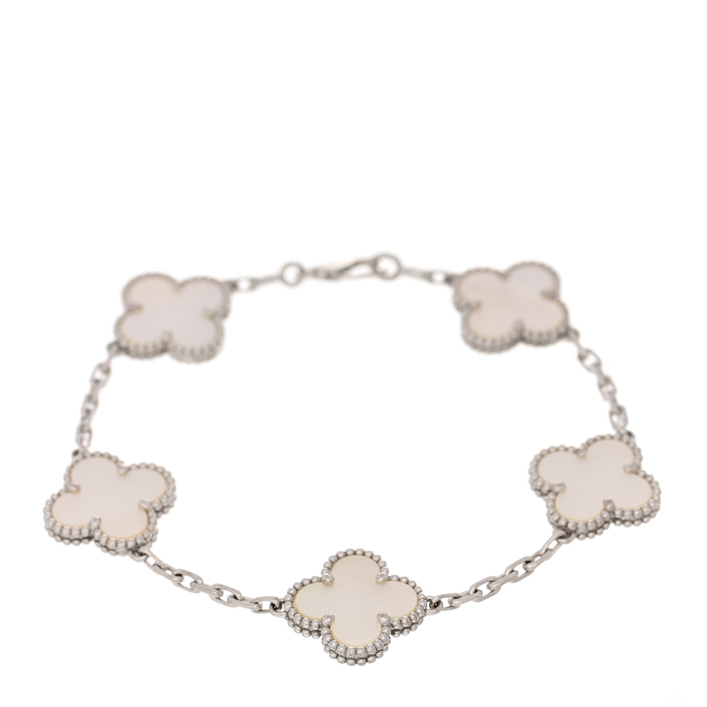 18K White Gold Mother of Pearl 5 Motifs Vintage Alhambra Bracelet