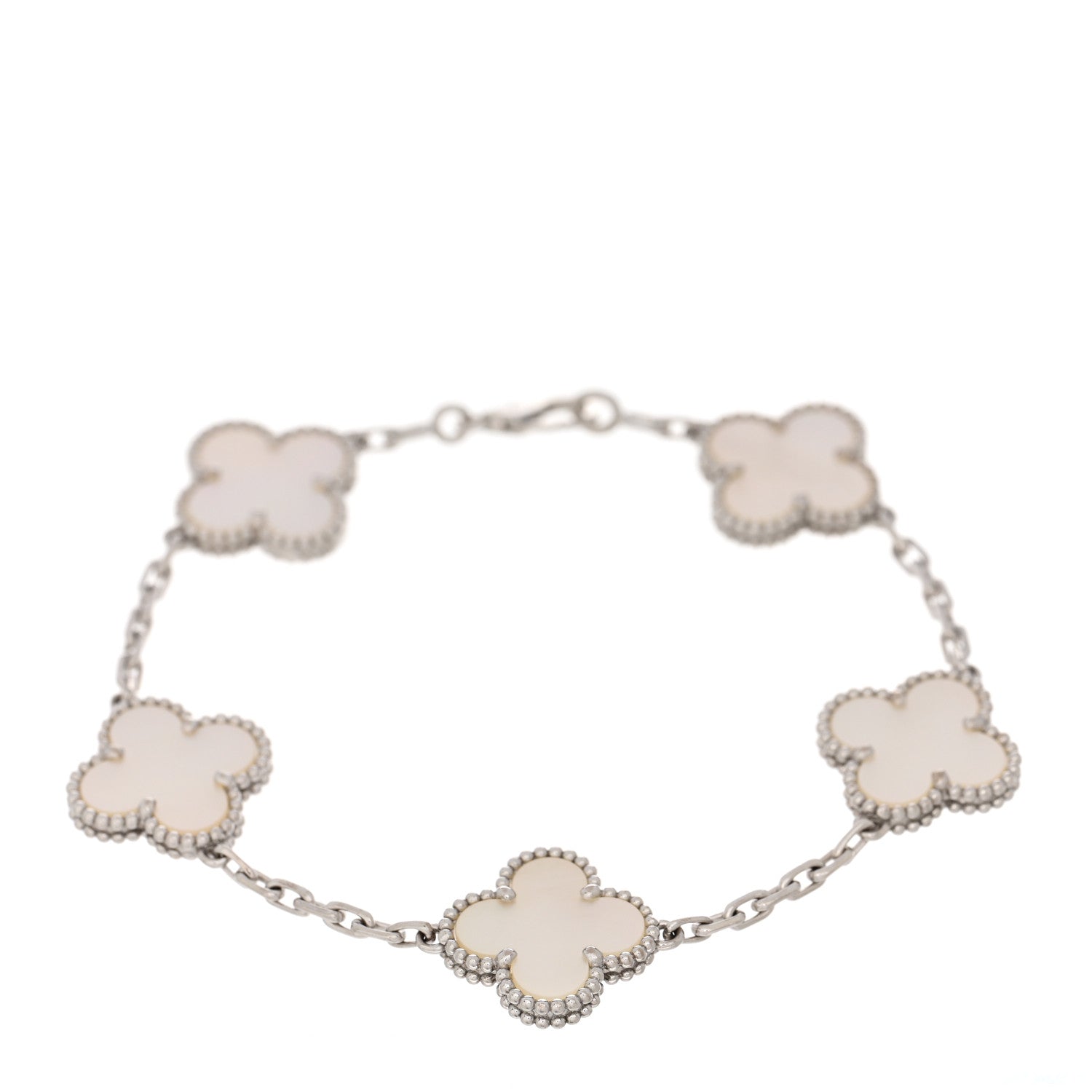 Van Cleef & Arpels 18K White Gold Mother of Pearl 5 Motifs Vintage Alhambra Bracelet 1 of 3