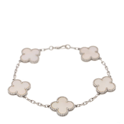 Van Cleef & Arpels 18K White Gold Mother of Pearl 5 Motifs Vintage Alhambra Bracelet 1 of 3