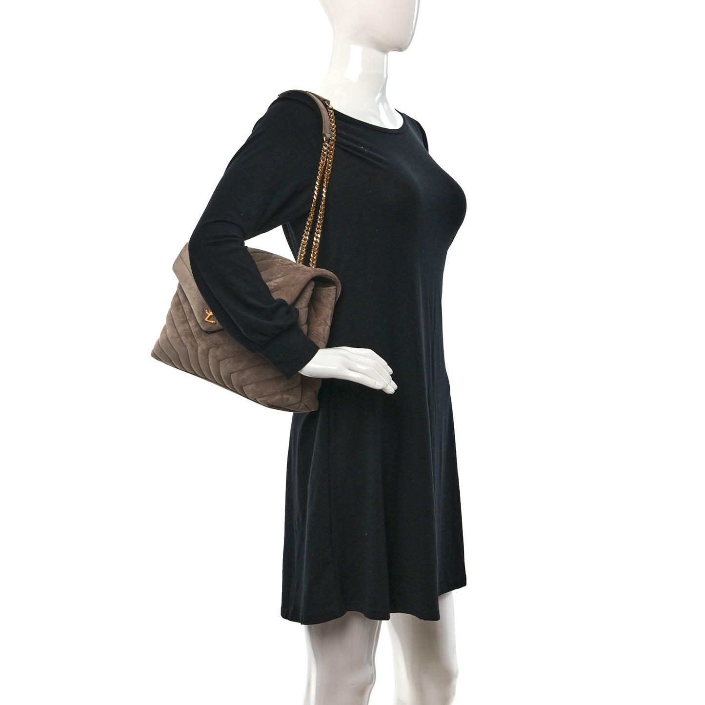 Suede Y Quilted Monogram Medium Loulou Chain Satchel Taupe