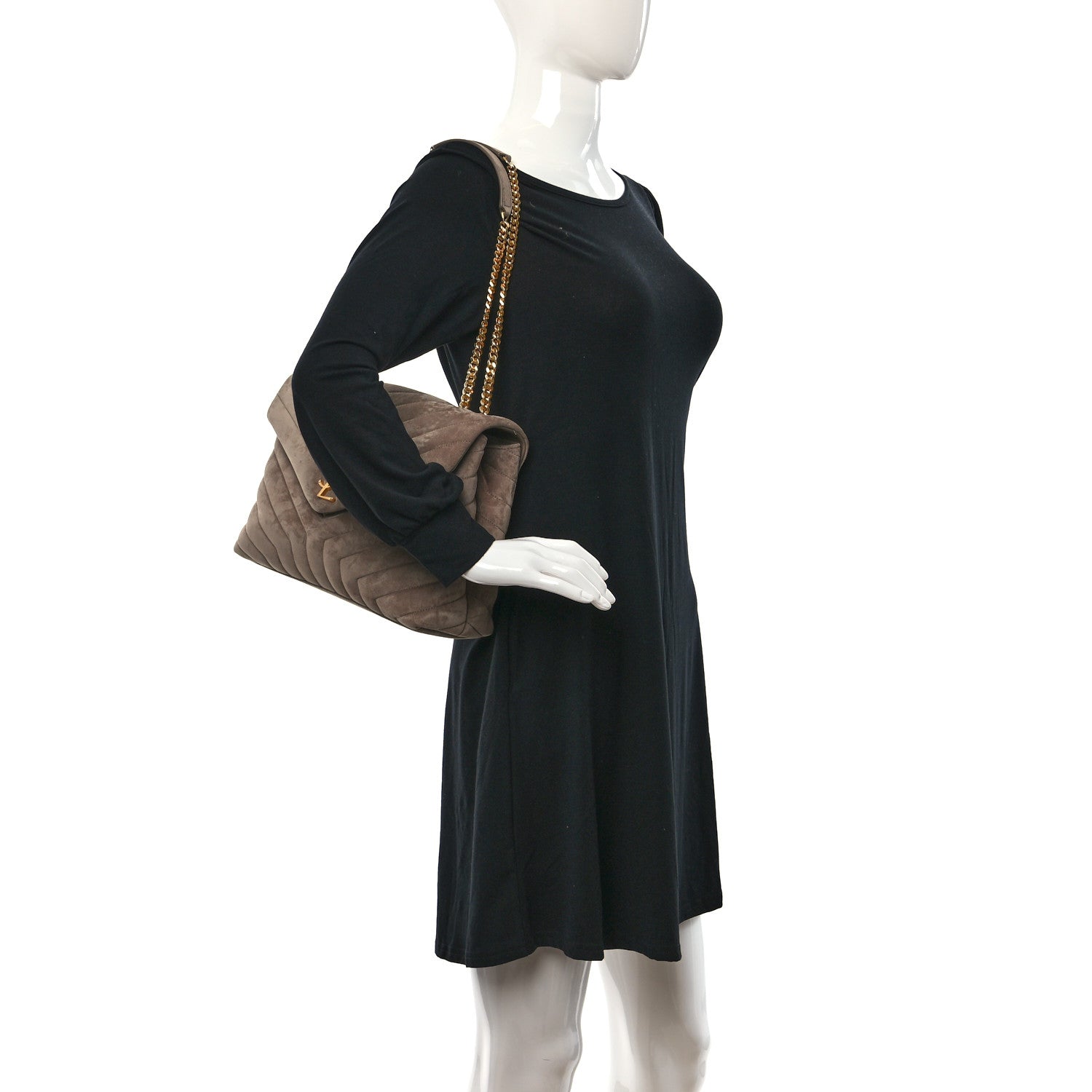 Saint Laurent Suede Y Quilted Monogram Medium Loulou Chain Satchel Taupe 2 of 8