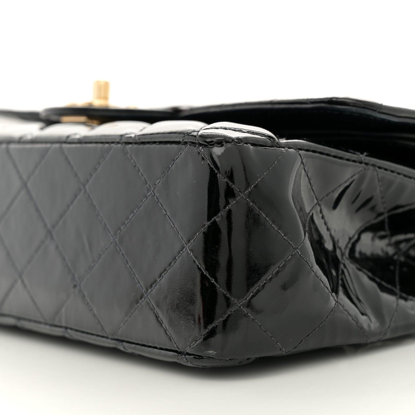 Patent Quilted Medium Double Flap Black