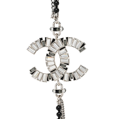 Chanel Metal Crystal Baguette Beaded CC Multi Strand Long Necklace Silver Black 4 of 7