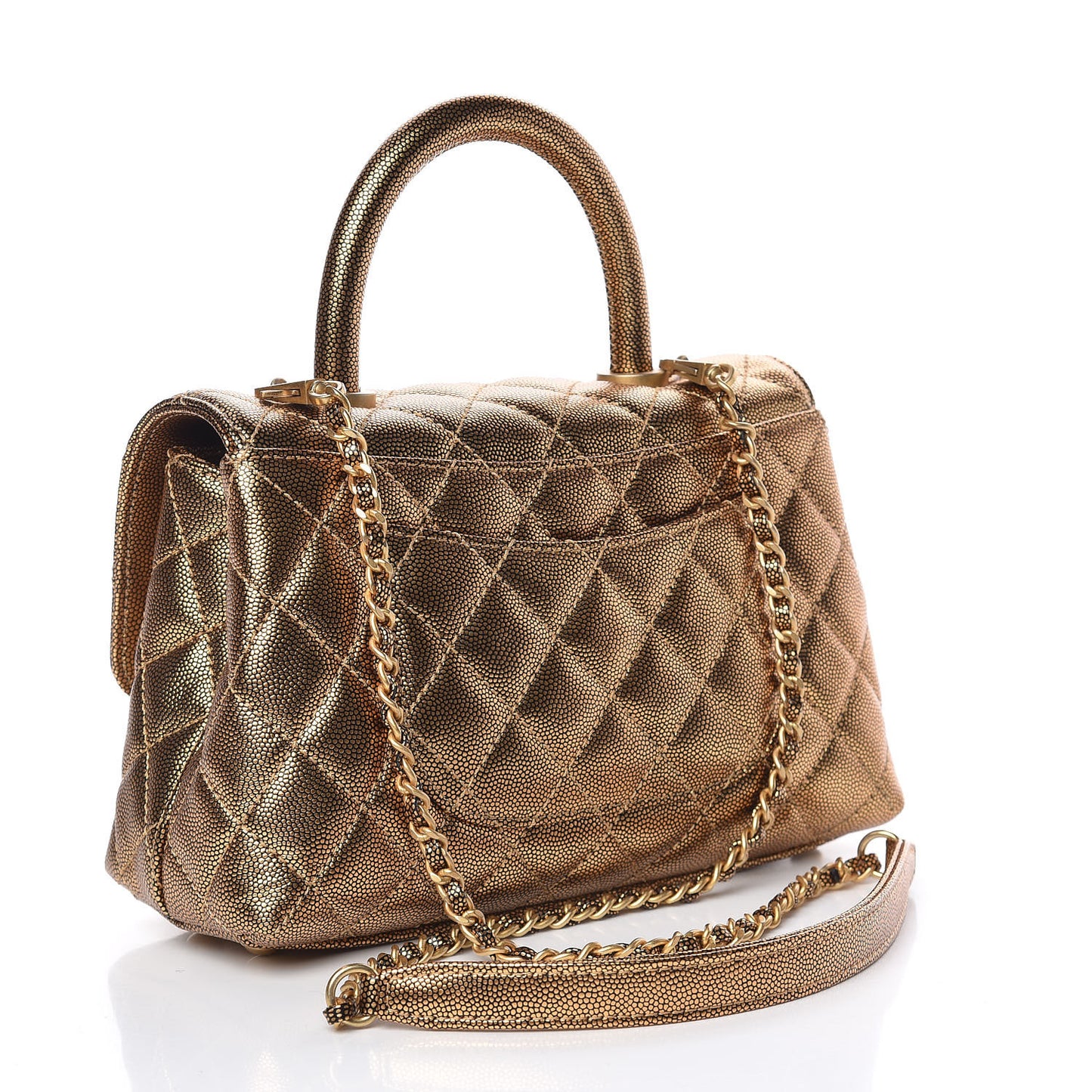 Metallic Caviar Quilted Mini Coco Handle Flap Gold