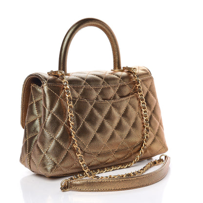 Chanel Metallic Caviar Quilted Mini Coco Handle Flap Gold 3 of 13
