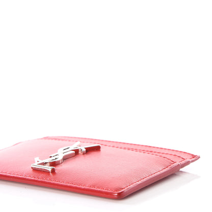 Saint Laurent Calfskin Monogram Credit Card Case Red 7 of 9