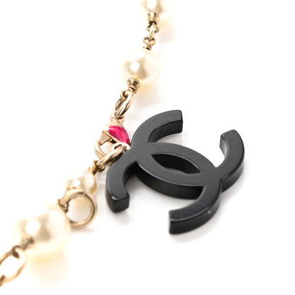 Chanel Pearl Resin Crystal CC Charm Necklace Gold Pink Black 3 of 9