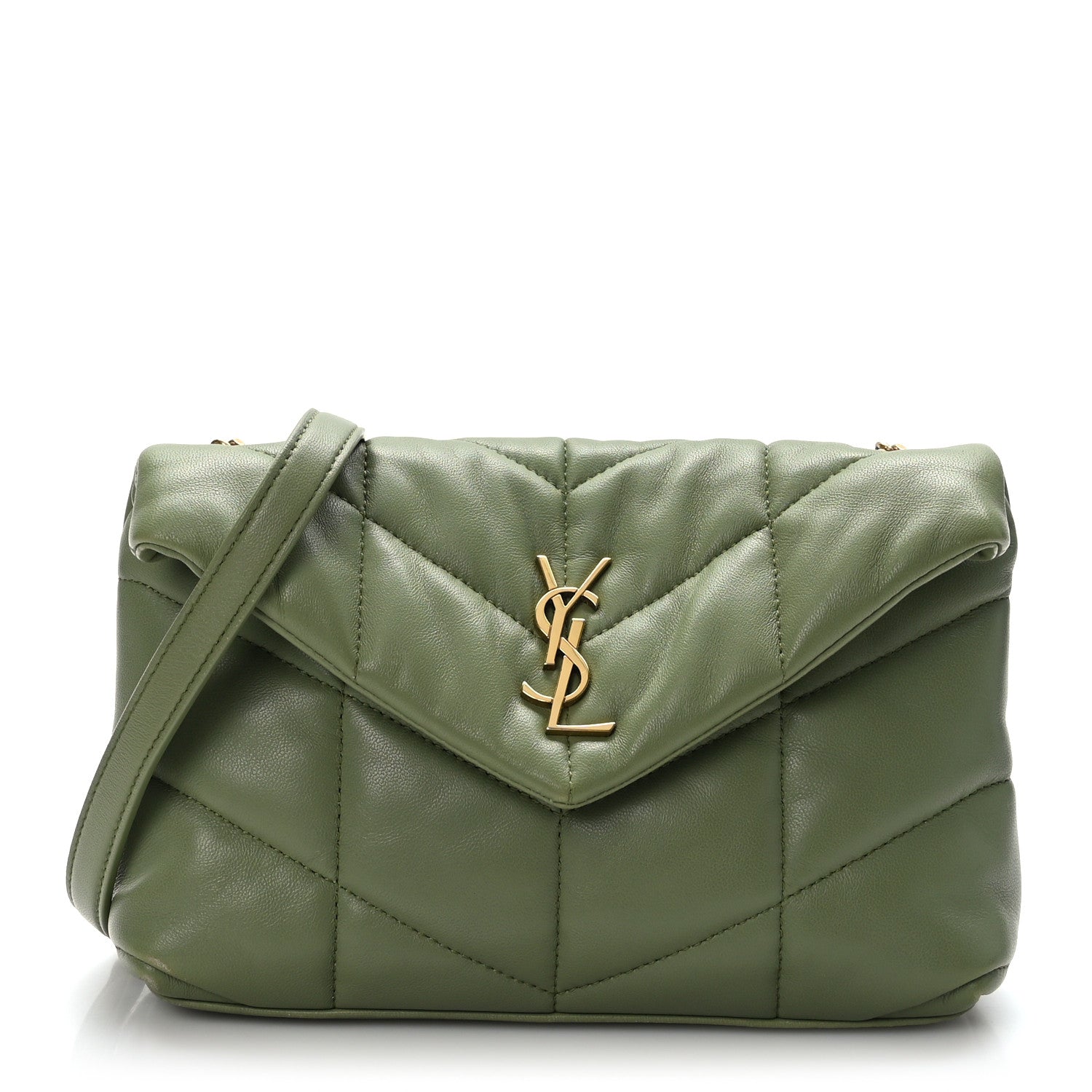 Saint Laurent Lambskin Quilted Toy Loulou Puffer Monogram Chain Satchel Light Pistache 1 of 10