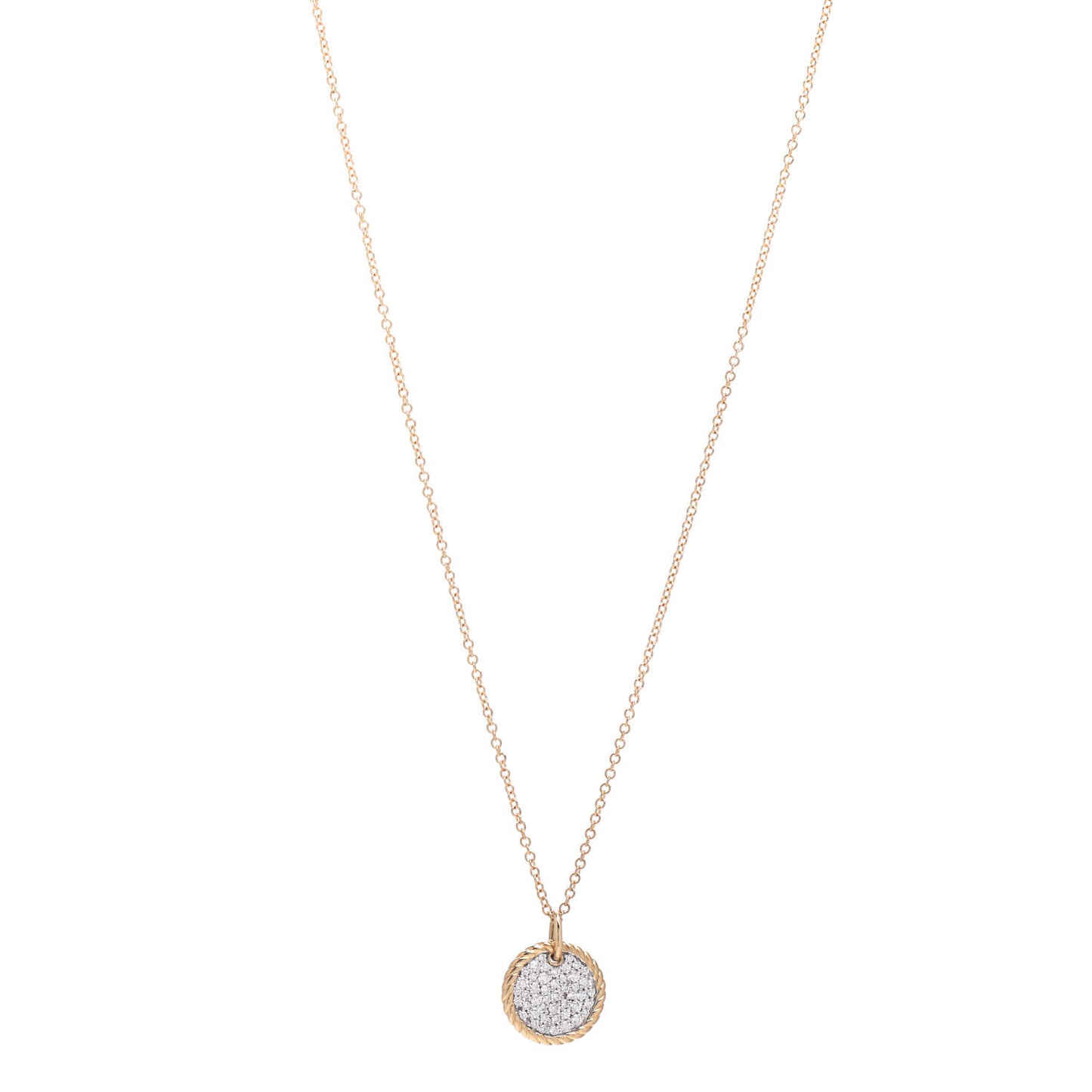 18K Yellow Gold Diamond Cable Collectibles Pave Charm Pendant Necklace
